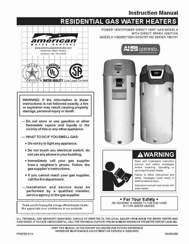 American Water Heater Water Heater VG6250T 110-page_pdf